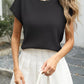 Casual women waffle knit top round neck lightweight viscose fabric