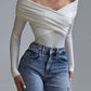 Women slim fit bodysuit off-shoulder ruched long sleeve style