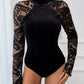 Stylish women bodysuit lace mock neck sheer design
