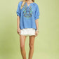 Trendy women blouse embroidered puff sleeve floral style Elluxora 