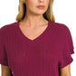 Fashion v neck cropped sweater for women textured knit cotton pullover