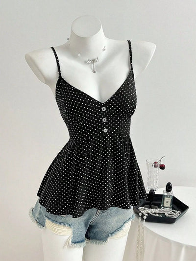 Polka Dot V-Neck Cami for Women – Sleeveless Summer Top | Elluxora