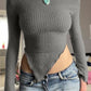 Stylish one shoulder ribbed knit top for women asymmetrical design