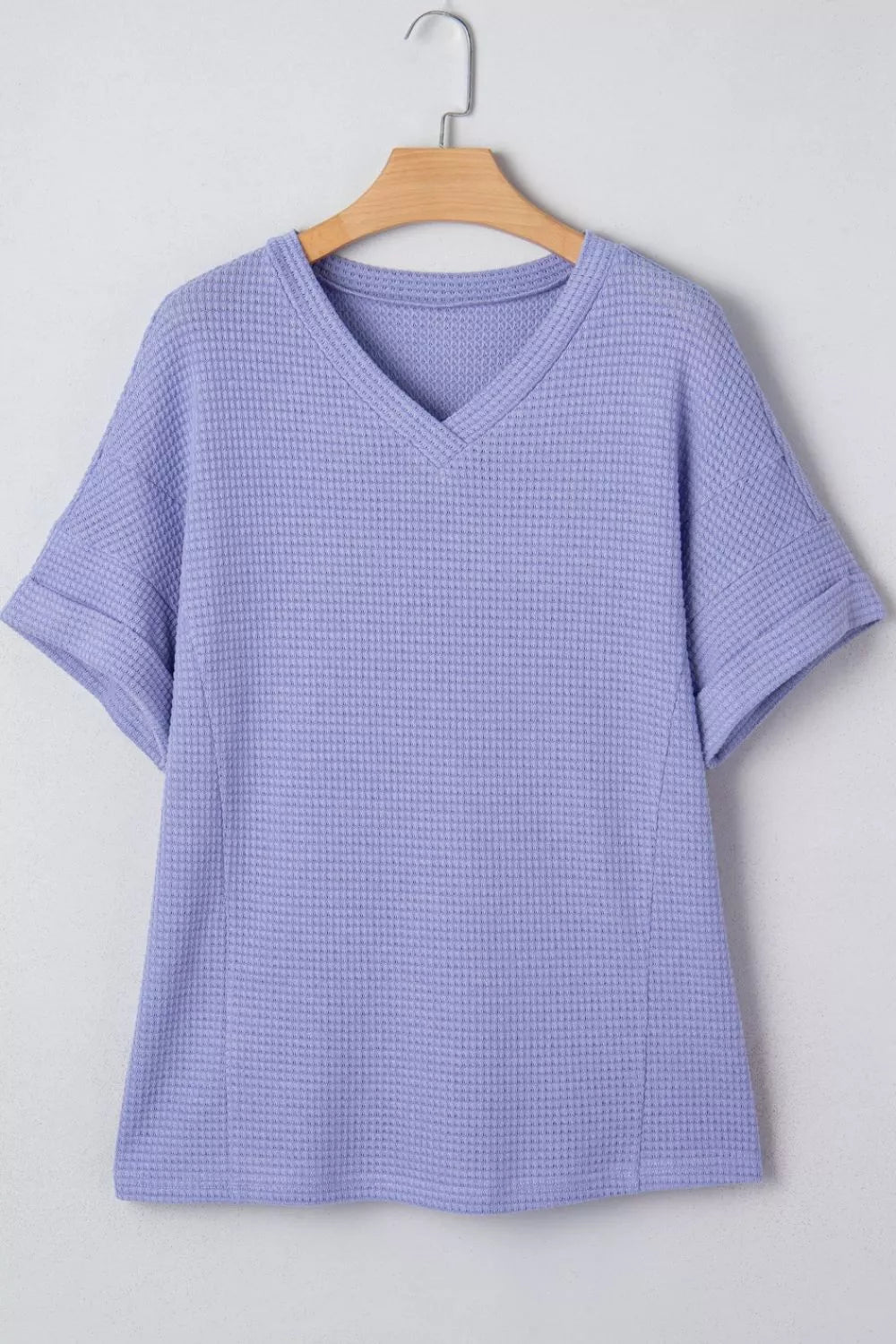 Casual women plus size waffle top v neck short sleeve outfit