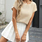 Cozy women knit top waffle round neck viscose lightweight 