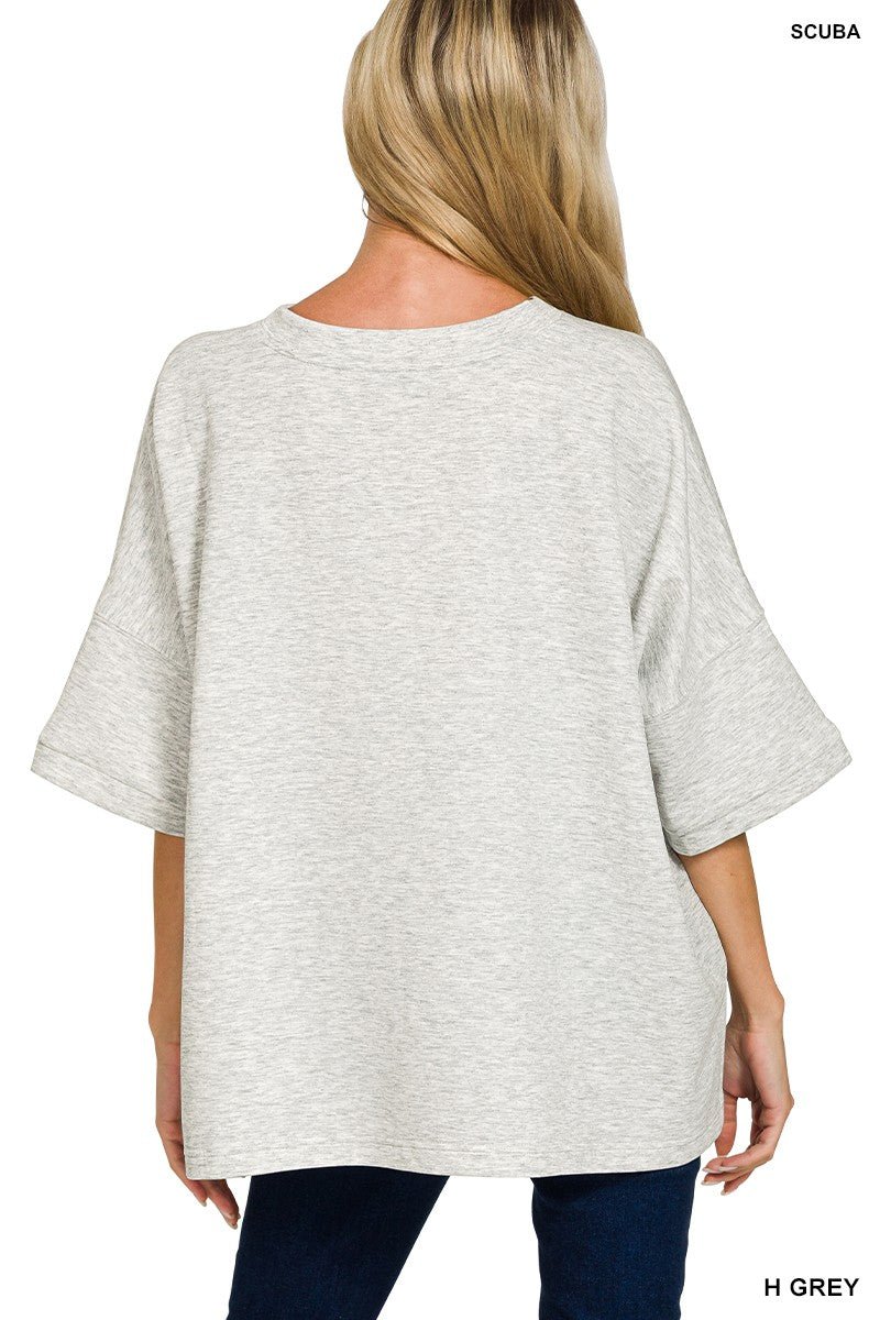 Women scuba top round neckline side slit detail Zenana style