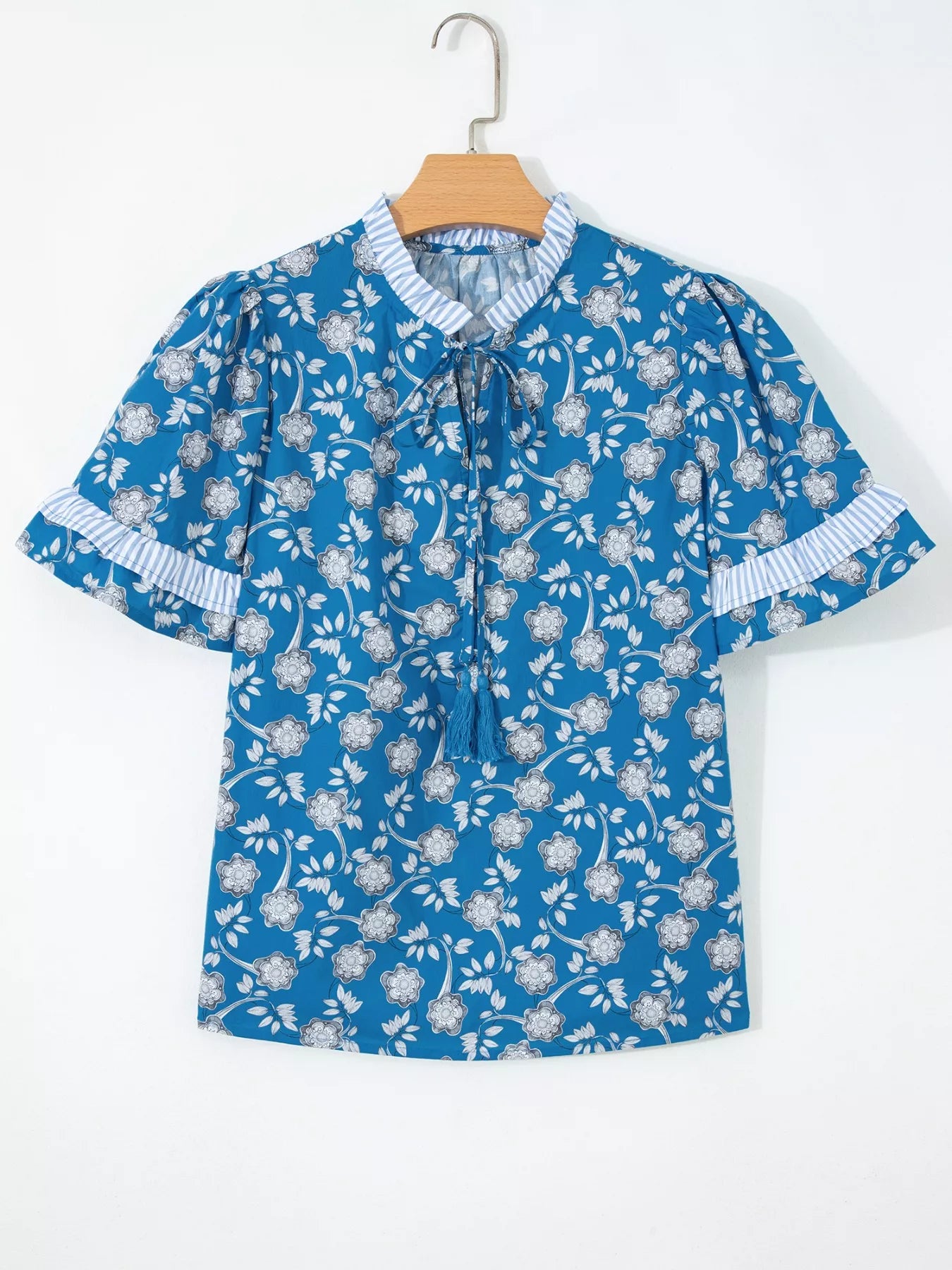 Trendy women blouse floral print ruffle sleeve cotton style 