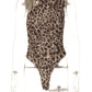 Modern women bodysuit leopard asymmetrical neckline ruched fit