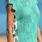 Casual women sweater pointelle knit scalloped trim short sleeve