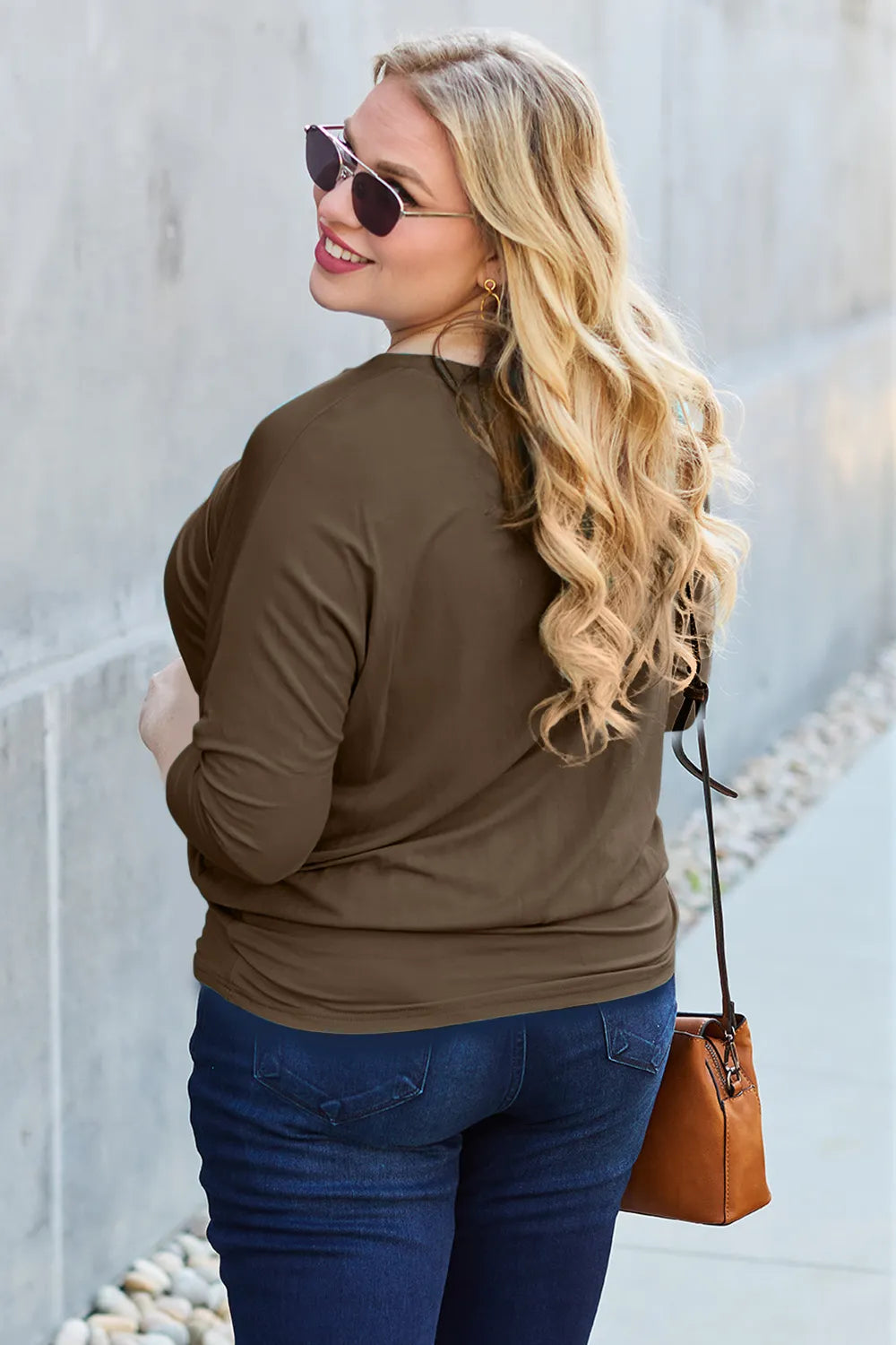 Fashion Basic Bae top for women batwing sleeve round neck Elluxora