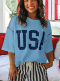 USA graphic ribbed knit t shirt for women casual tee Elluxora