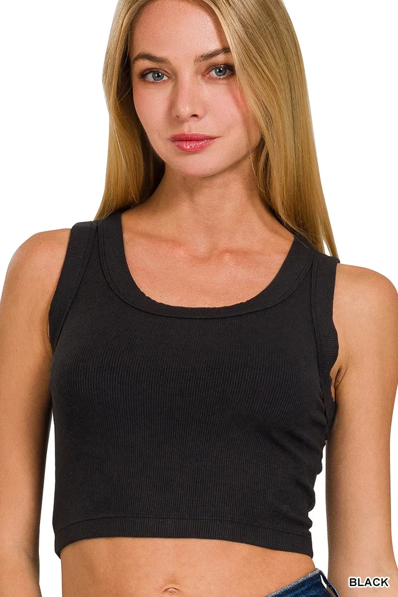 Zenana ribbed scoop neck cropped tank top for women Elluxora