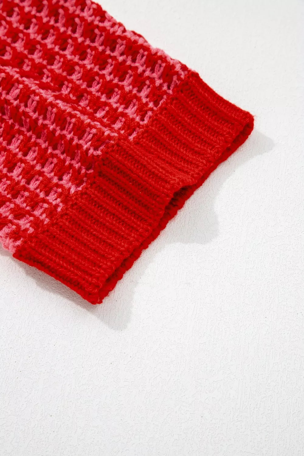 Comfortable women crochet sweater stripe eyelet ruffle sleeve design