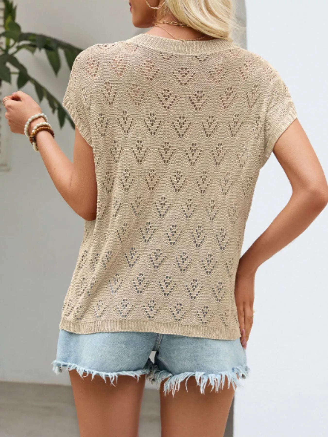 Chic women knit top openwork short sleeve viscose outfit 