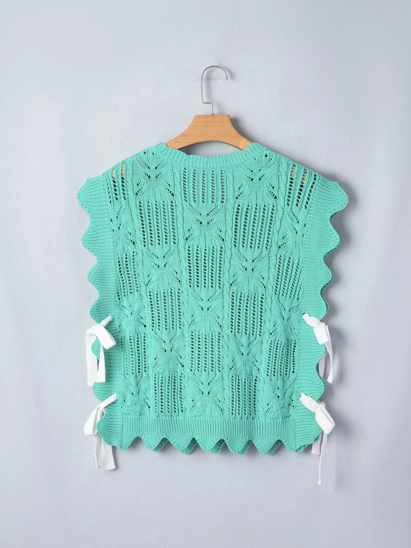 Fashion pointelle knit sweater for women scalloped trim Elluxora