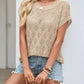 Comfortable women knit top openwork short sleeve viscose lightweight design 