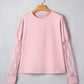 Long sleeve tee women solid color bow detail patchwork style