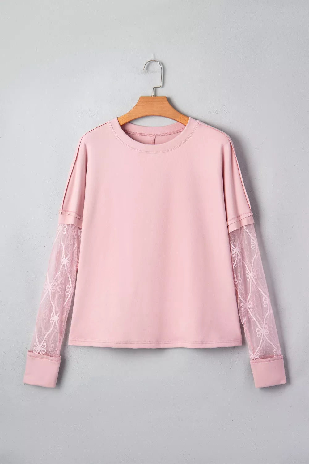 Long sleeve tee women solid color bow detail patchwork style