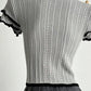 Breathable women eyelet frill tee peter pan collar short sleeve design