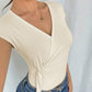 Women surplice bodysuit cap sleeve wrap style elegant fit Elluxora