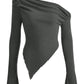 Trendy women top ribbed knit one shoulder asymmetrical style