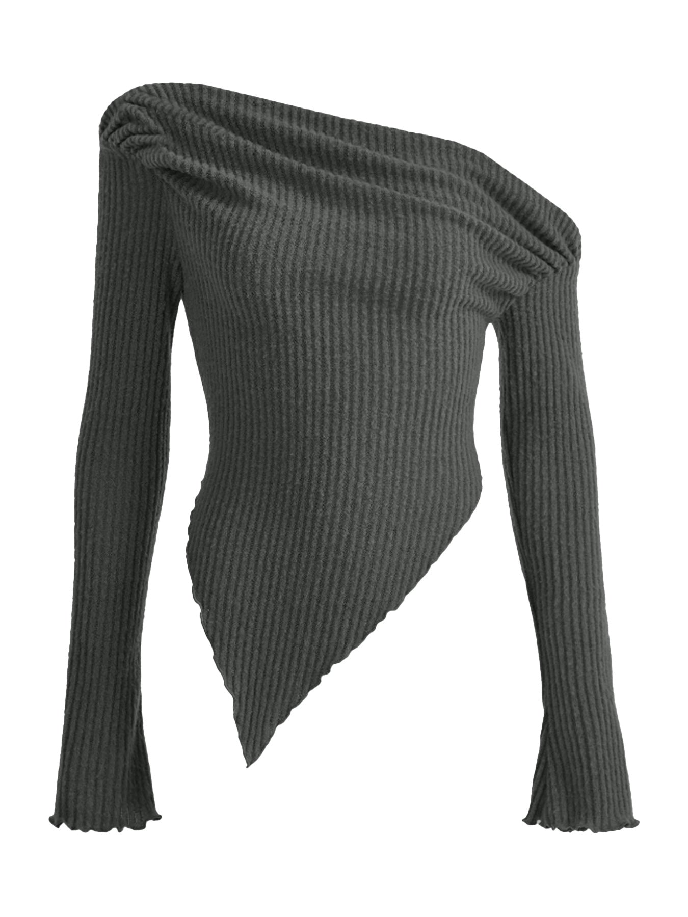 Trendy women top ribbed knit one shoulder asymmetrical style