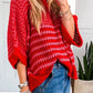 Stylish striped crochet sweater for women eyelet ruffle sleeve design