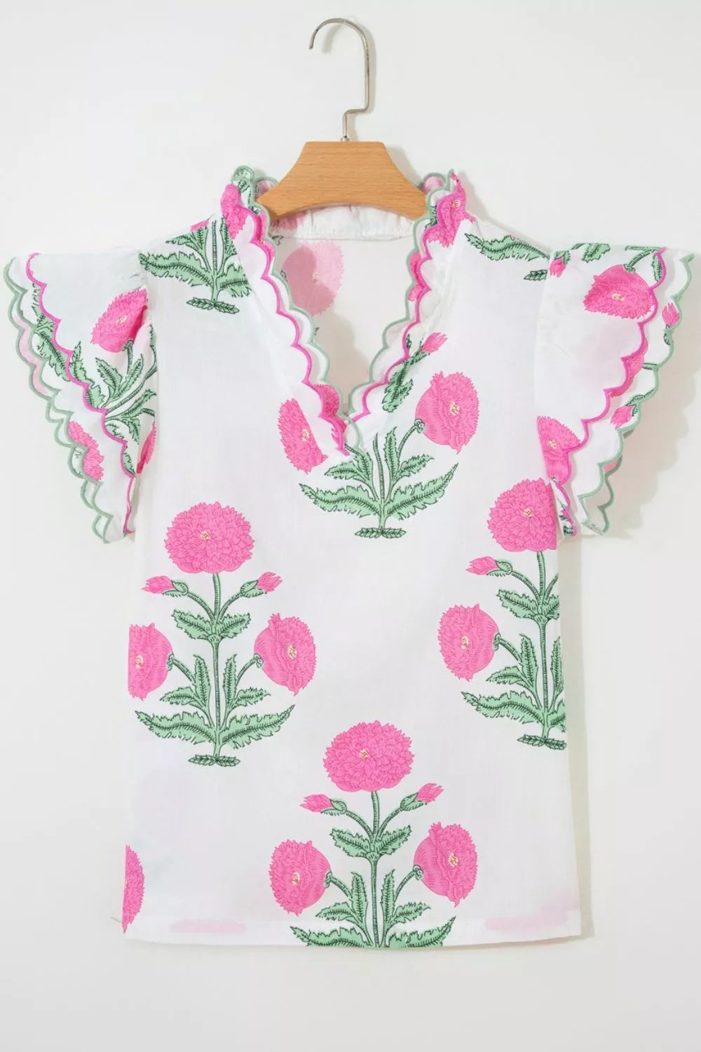 Fashion layered blouse for women v neck scallop trim Elluxora