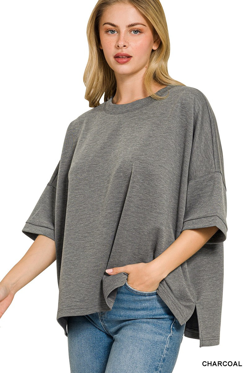 Women Zenana scuba top round neck side slit full size design