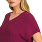 Stylish textured knit cropped sweater for women v neck cotton pullover