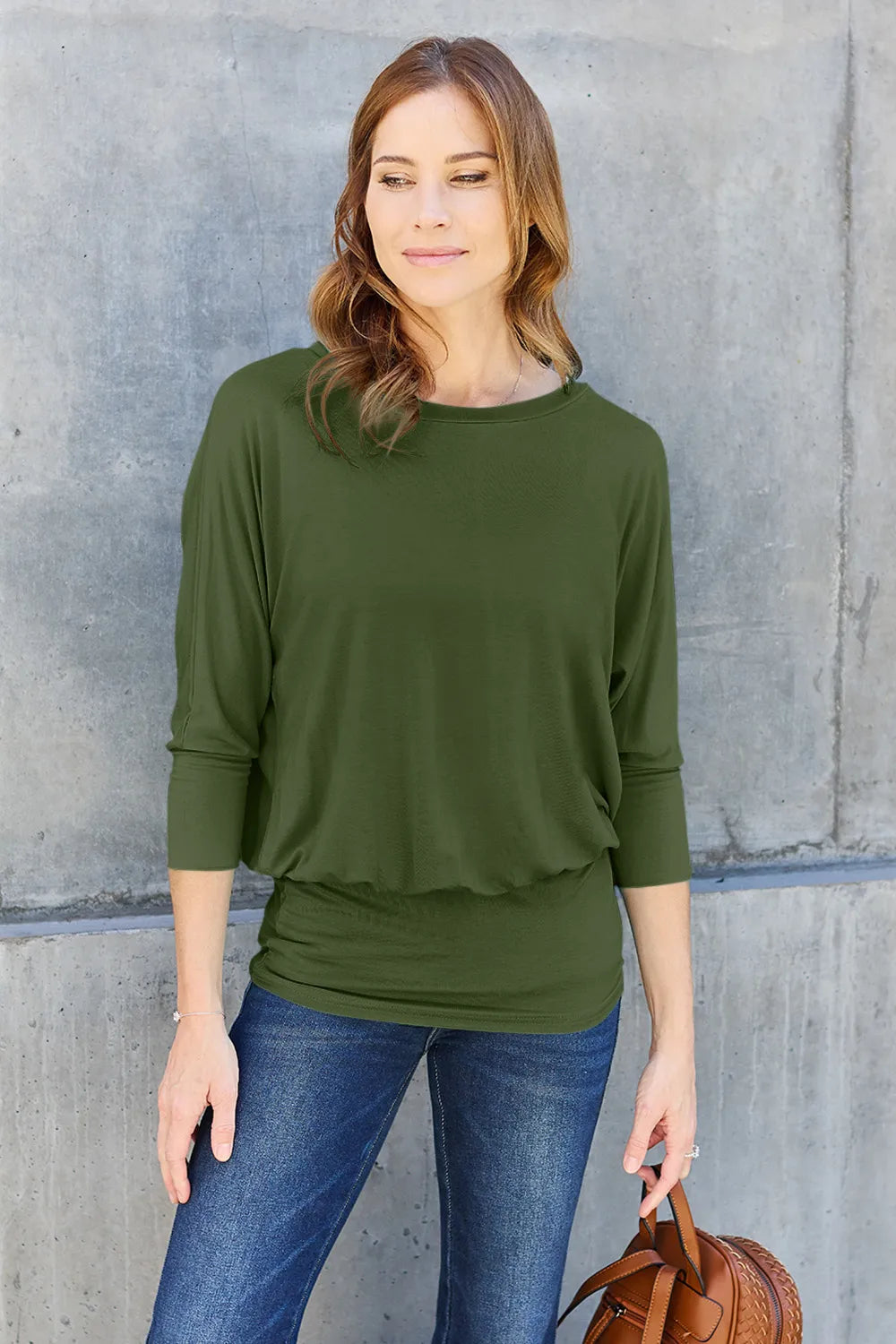 Minimal women top batwing sleeve round neck full size fashion