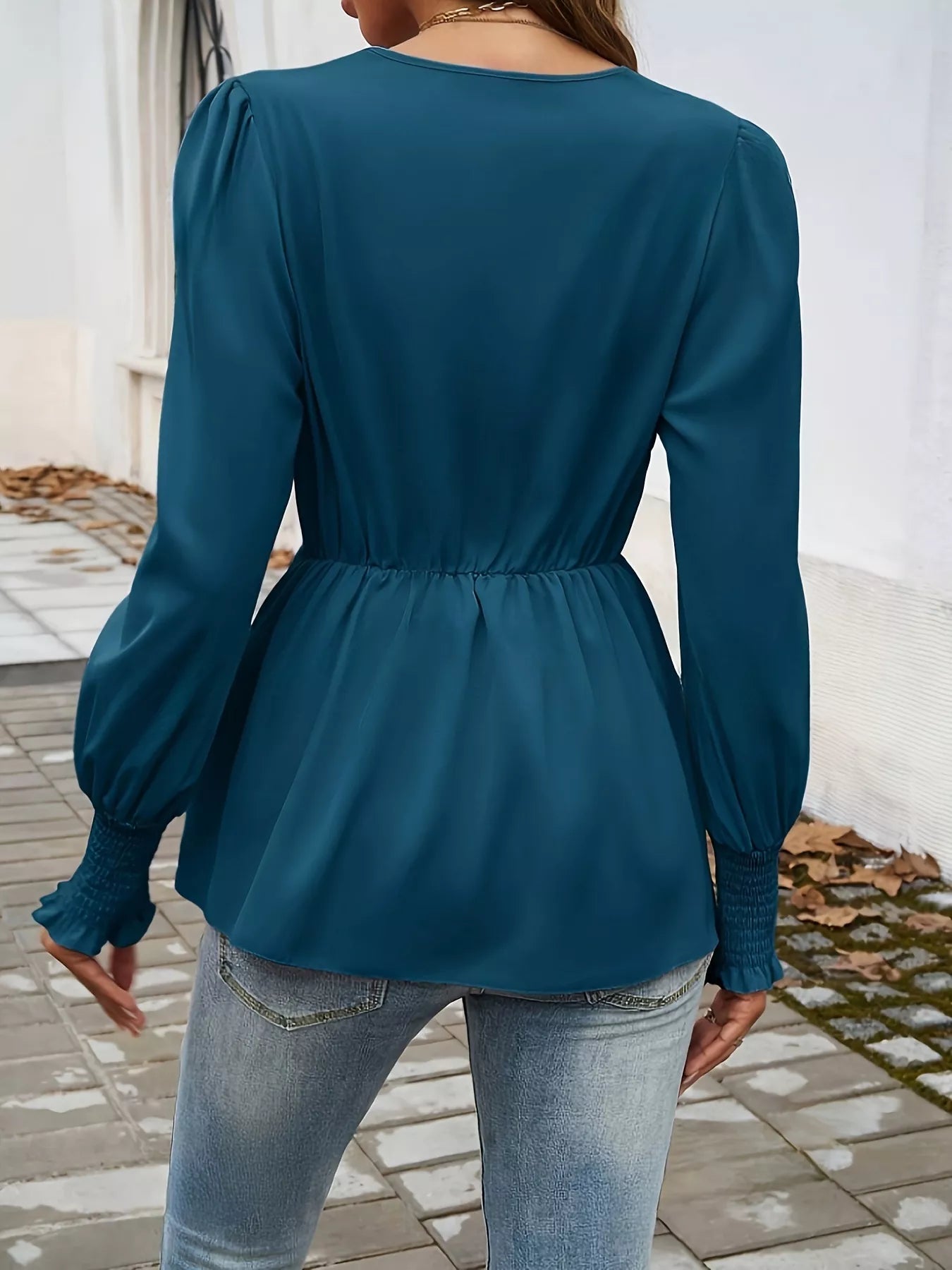 Trendy women blouse lantern sleeve knot front fashion Elluxora 