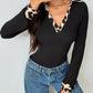 Trendy women bodysuit ribbed knit with leopard trim design
