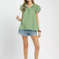 Comfortable women blouse floral painting print flutter sleeve design