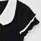 Comfortable women eyelet frill t shirt peter pan collar wear
