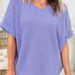 Stylish plus size waffle knit top women short sleeve v neck