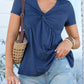 Women twist knot blouse v neck short sleeve slim fit Elluxora