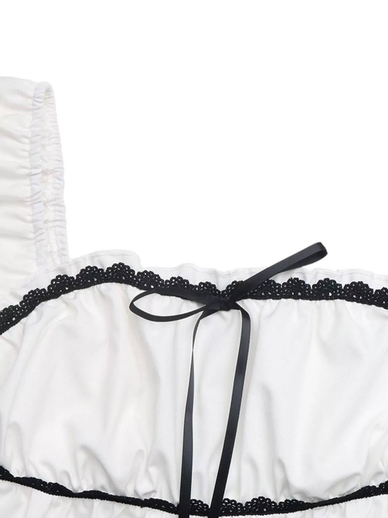 Women fashionable lace trim blouse bowknot short sleeve Elluxora