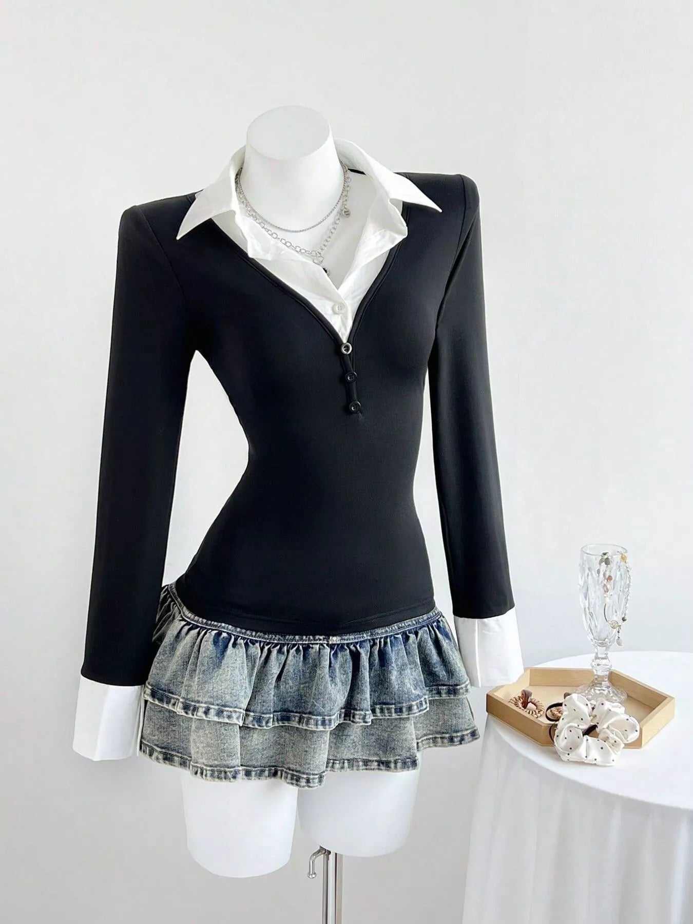 Long sleeve polo collar slim fit t shirt for women Elluxora
