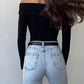 Elegant women bodysuit ruched long sleeve off-shoulder look Elluxora