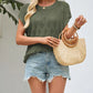 Breathable openwork knit top for women short sleeve viscose 