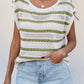 Fitted women knit top openwork cap sleeve round neck style 