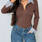 Trendy women bodysuit button front long sleeve casual style