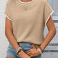 Stylish short sleeve sweater for women contrast trim ribbed knit