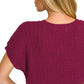 Casual women sweater Zenana textured knit v neck cropped style