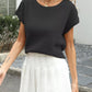 Fitted women knit top waffle round neck viscose style 