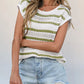 Soft knit women top openwork round neck cap sleeve design 