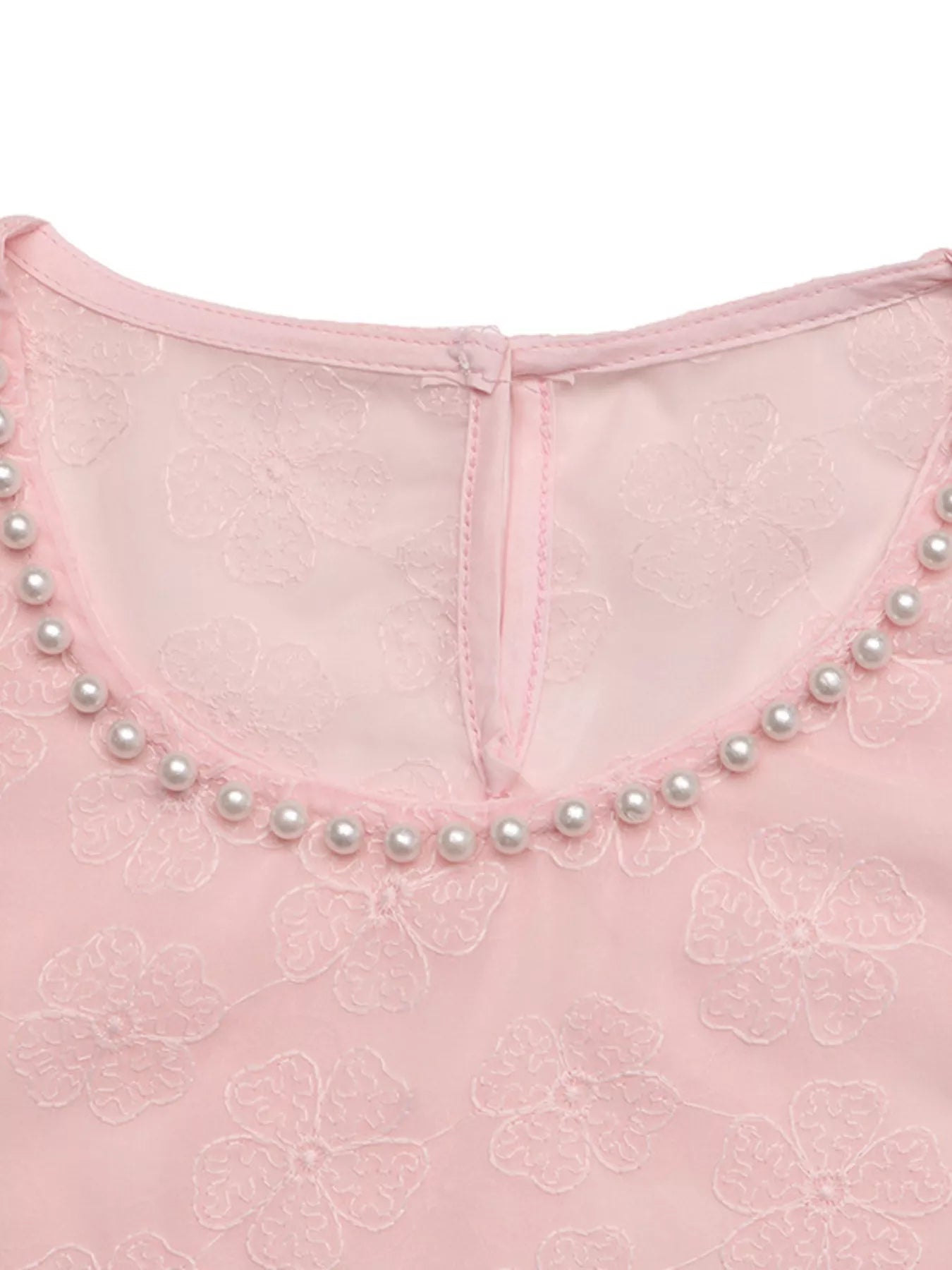Women everyday floral blouse embroidered pearl trim outfit