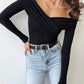 Women off-shoulder bodysuit ruched long sleeve slim fit Elluxora