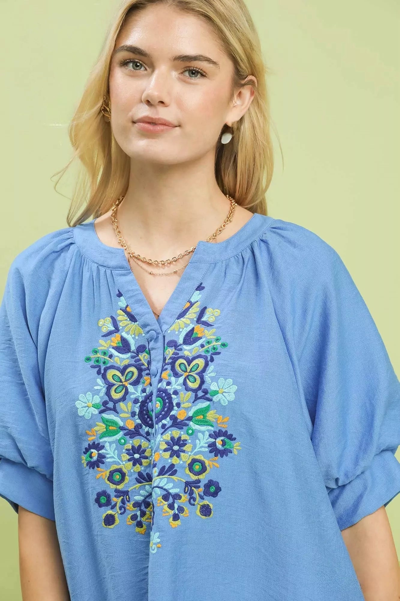 Casual women blouse floral embroidery puff sleeve Umgee top 